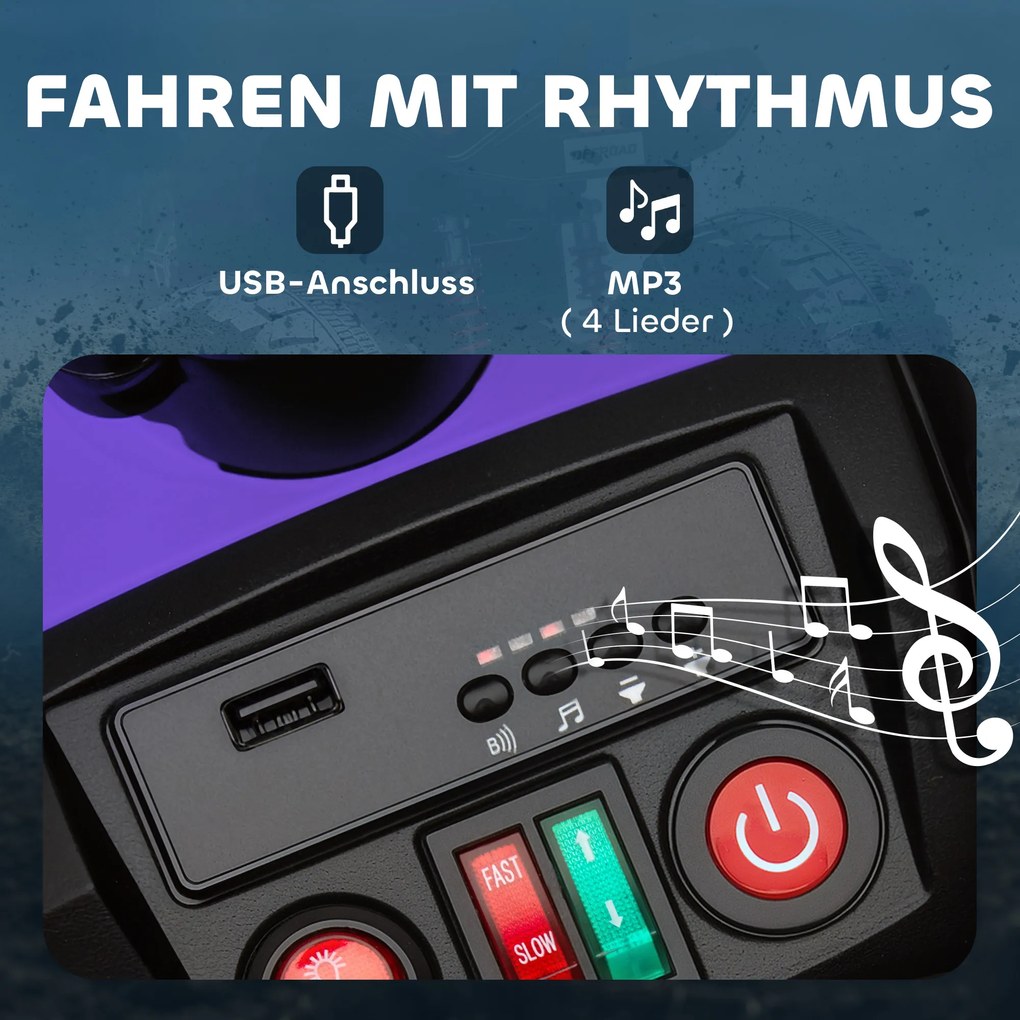 AIYAPLAY Elektryczny quad dla dzieci, 24V pojazd elektryczny z 4 kołami, reflektory, złącze USB, funkcja MP3, 6,5 km/h, 3-8 lat