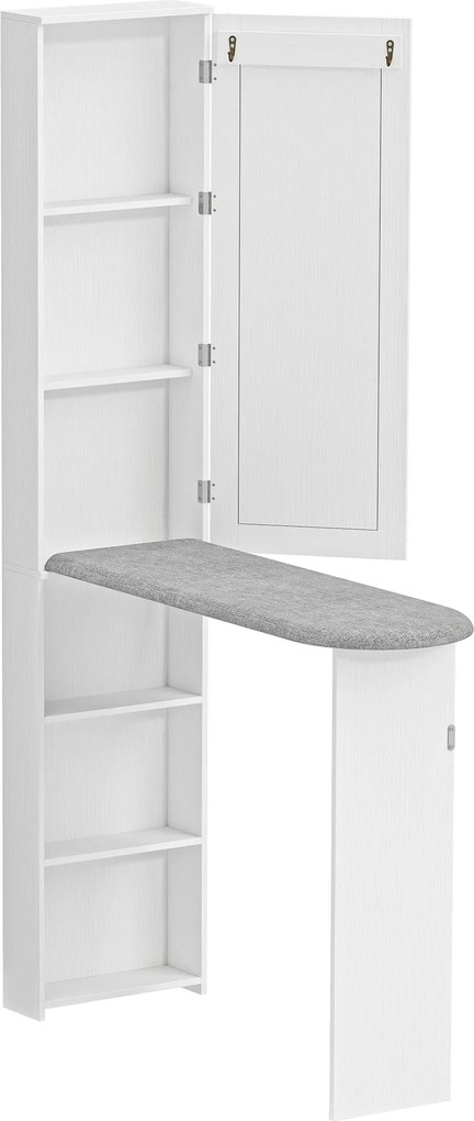 HOMCOM Składana szafka na deskę do prasowania z drzwiami, wewnętrznymi półkami, lustrem. Oszczędzająca miejsce stacja do prasowania 106x35x174 cm biała | Aosom PL
