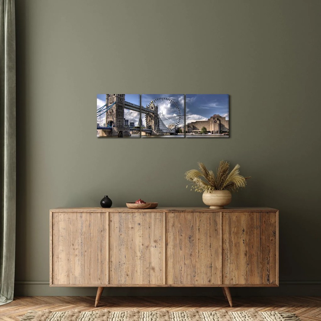 Obraz - Tower Bridge w Londynie (z zegarem) (90x30 cm)