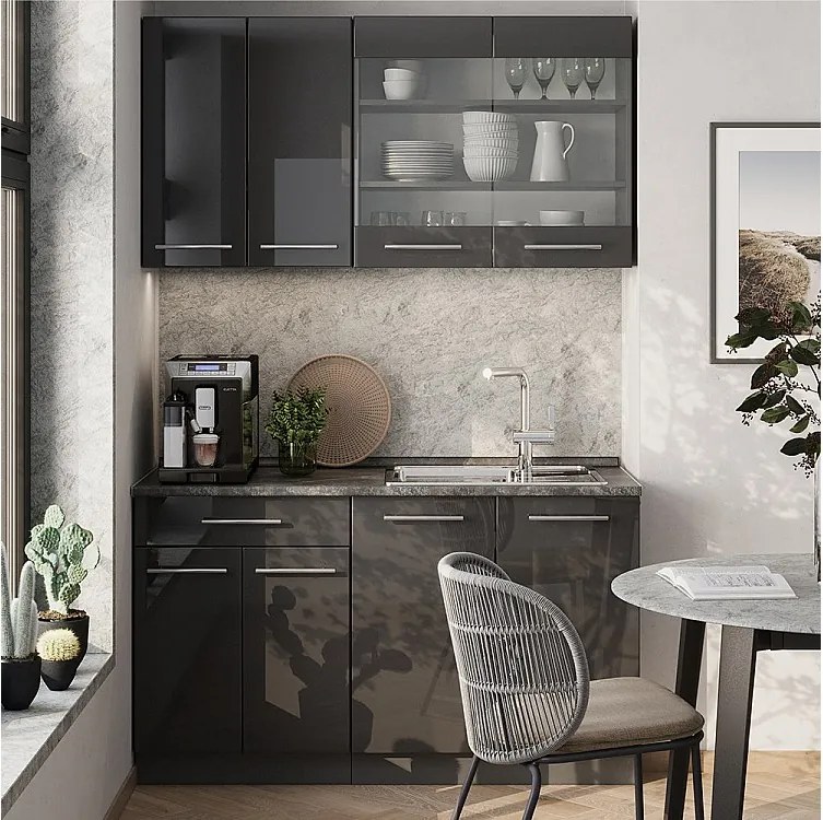 Kuchnia pojedyncza antracyt wysoki połysk 140x46x81.6 fame-line