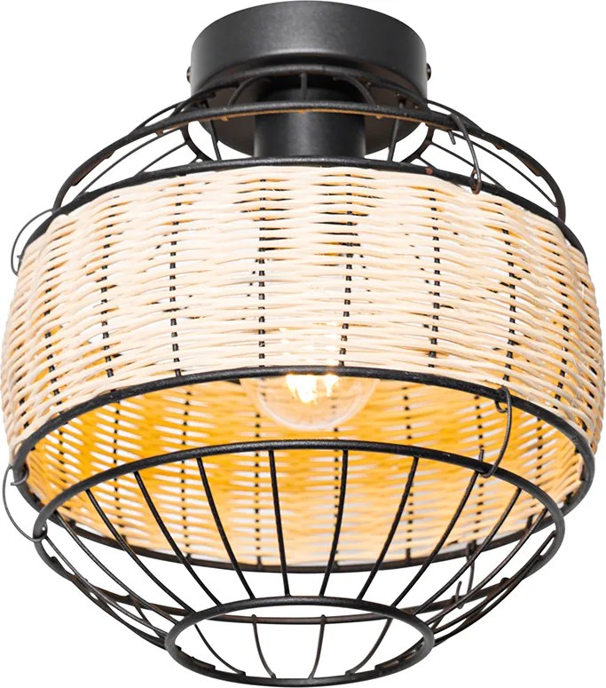 Orientalna lampa sufitowa czarna z rattanu 25 cm - Emir