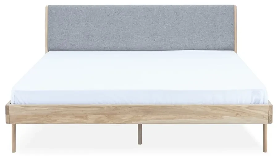 Szare/naturalne łóżko dwuosobowe z litego drewna dębowego 180x200 cm Fawn – Gazzda