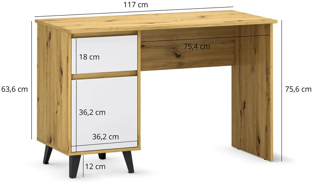 Skandynawskie biurko z szafką dąb artisan + biały A7-S00