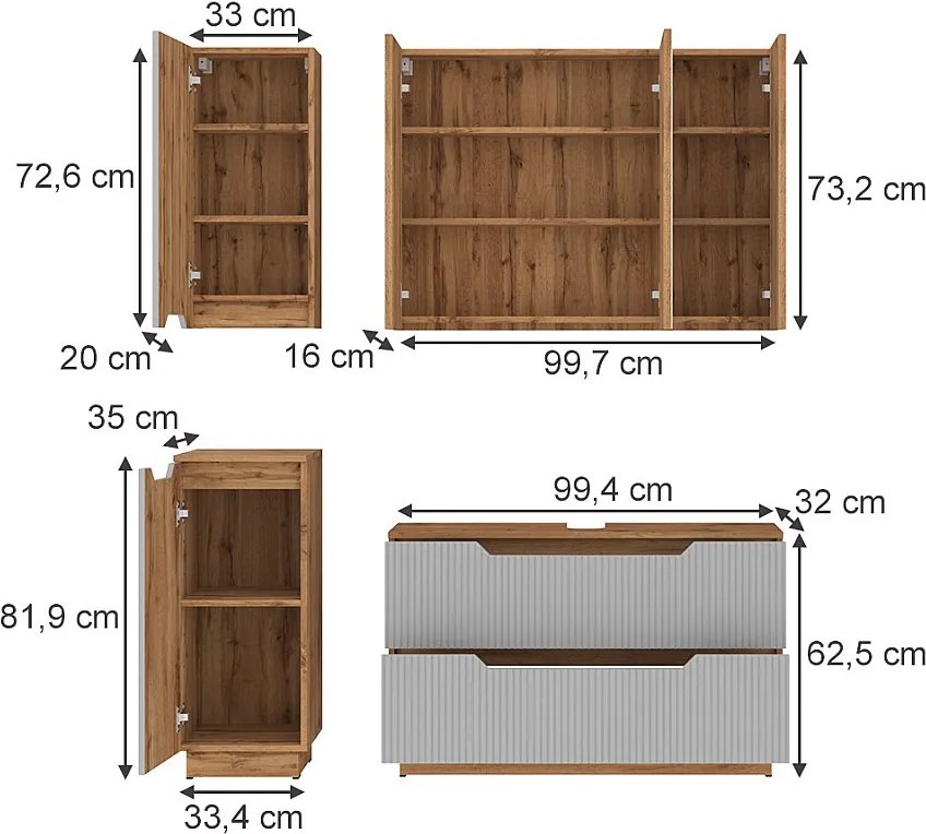 Zestaw mebli łazienkowych dąb/szary w paski 99.4x32x62.5 lotta