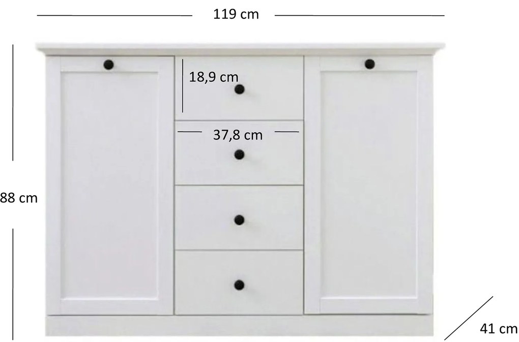 Komoda Dwudrzwiowa z Szufladami do Przedpokoju DIVE 119 cm Biała Klasyczna