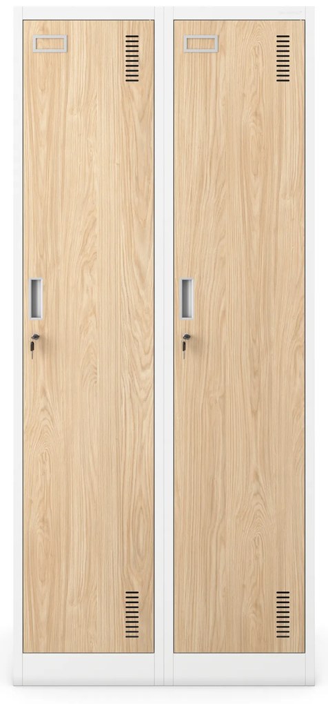 Szafka ubraniowa BHP biała/ dąb sonoma: czterokomorowa Eco Design KACPER, 800 x 1800 x 500 mm