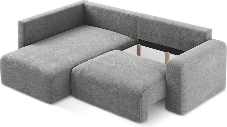 Szary rozkładany/ze schowkiem narożnik z tkaniny szenilowej (lewostronny/w kształcie litery L) Kona – Makamii