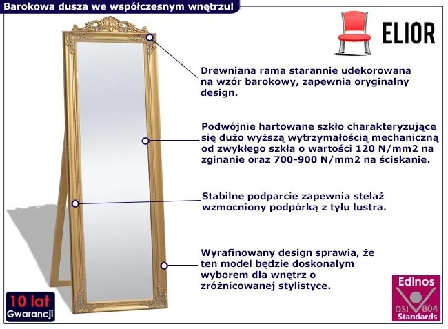 Złote stojące lustro w stylu glamour L7-A39
