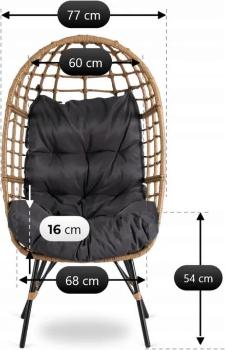 Fotel Ogrodowy MADISON Kokon Wypoczynkowy Szary Nowoczesny Boho