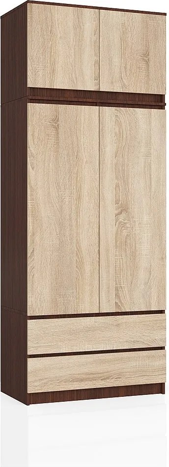 Szafa AKORD S90 z nadstawką Wenge 90 cm 2 drzwi 2 szuflady kolor Dąb Sonoma mat 6 półek 90x51x234 cm