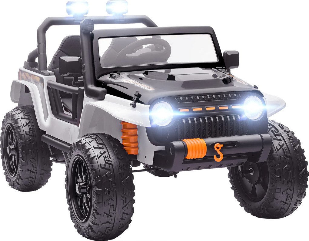 AIYAPLAY Pojazd elektryczny dla dzieci, bateria 12V, z miejscem rodzic-dziecko, zdalnie sterowalny, muzyka, klakson, lampy LED, 3-8 lat, Biały