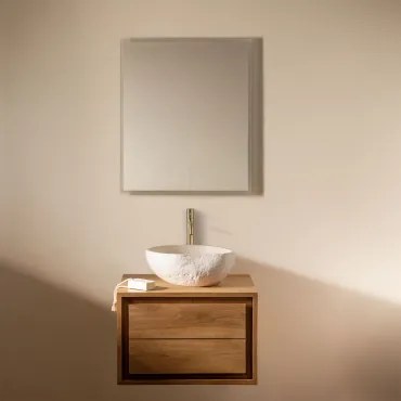 Zestaw Wiszących Mebli Łazienkowych Z Drewna Tekowego Jabari Drewno Tekowe & Nieregularna Z Biały Cementu - Sklum