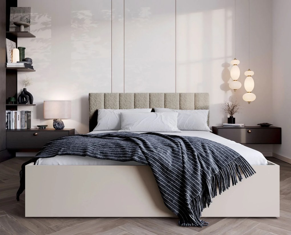 Beżowe łóżko z beżowym zagłówkiem włochacz 160x200 L5-L99