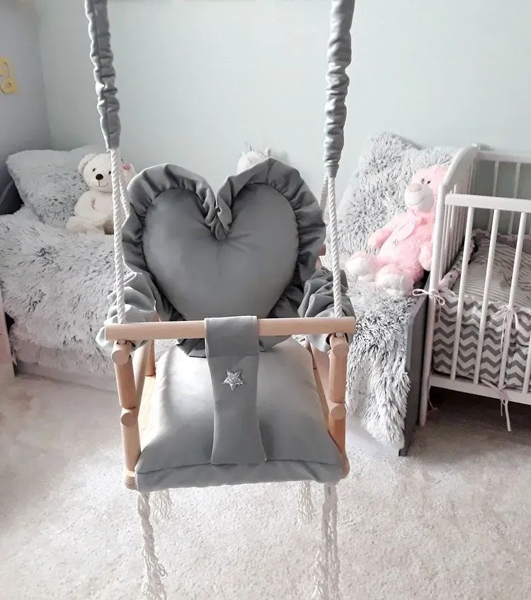 Szara huśtawka dla dzieci serce D5-H04