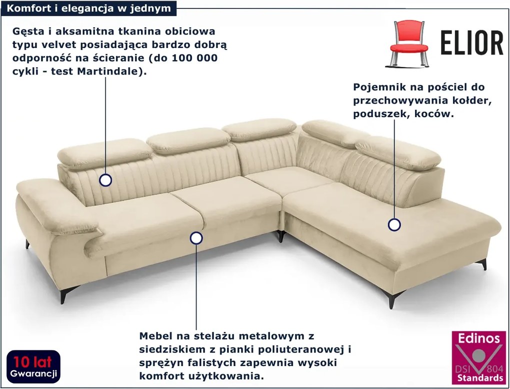 Kremowy narożnik z regulowanymi zagłówkami K4-F92