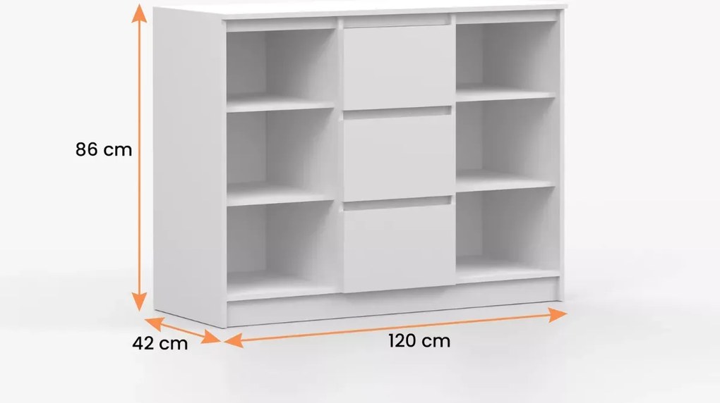 Komoda Latifa 2D3S 120 cm biała 3 szuflady 2 drzwi nowoczesna bezuchwytowa do sypialni