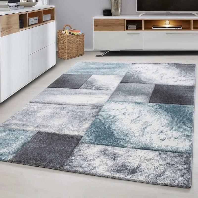 Dywan nowoczesny Hawaii Kwadraty niebiesko-szary 280 cm x 370
