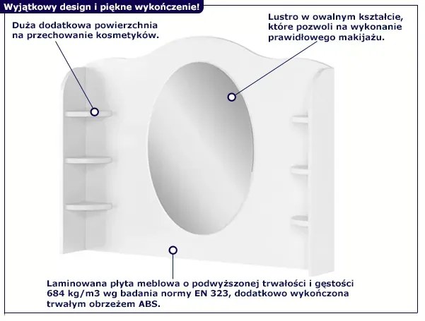 Biała toaletka na biurko z owalnym lustrem - SO-06