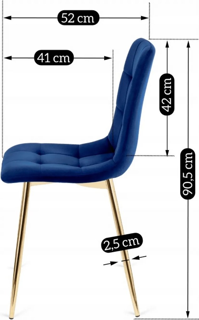 Krzesło Tapicerowane do Salonu YORK Granatowe Welurowe Nowoczesne Glamour