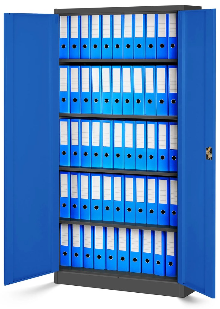 Zestaw 4x biurowa szafa metalowa na akta JAN H, 900 x 1950 x 400 mm, antracytowo-niebieska