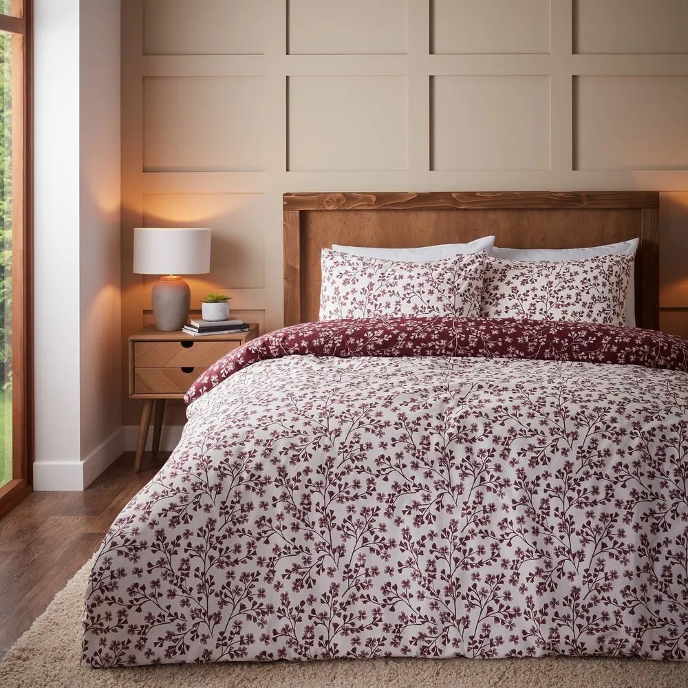 Czerwona flanelowa pościel dwuosobowa 230x220 cm Grace Floral Leaf – Catherine Lansfield