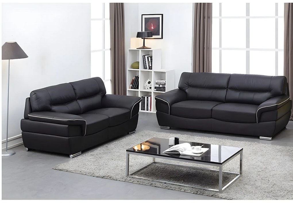 Komplet wypoczynkowy 3+2 ze skóry THIBAULT - Czarny