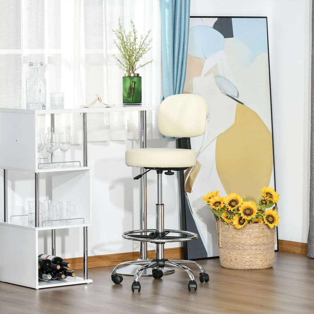 HOMCOM Stołek barowy Obrotowe krzesła barowe regulowane z oparciem tapicerowanym PU beżowy