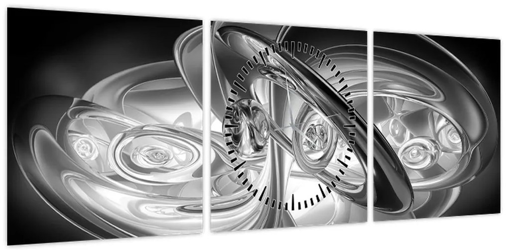 Obraz nowoczesnej szarej abstrakcji (z zegarem) (90x30 cm)