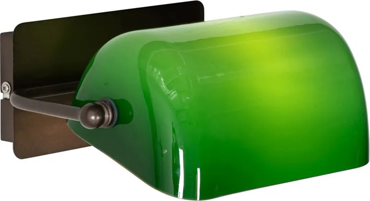 Klasyczna lampa ścienna notariusza ciemnobrązowa ze szklanym kloszem w kolorze zielonym - Banker