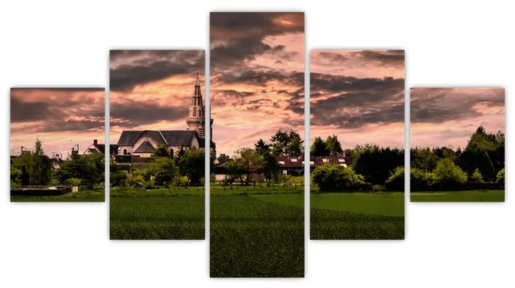 Obraz krajobrazu z kościołem (125x70 cm)