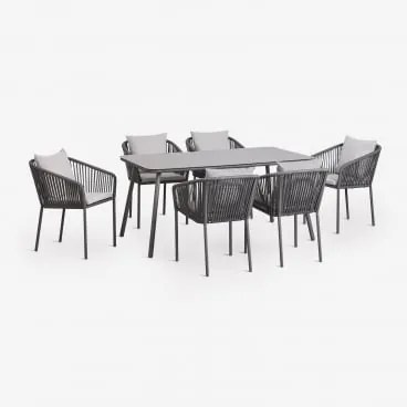 Zestaw Stołu Prostokątnego 160x90 Cm I 6 Krzeseł Ogrodowych Z Plecionej Liny Arhiza Classic Grafitowa Szarość - Sklum