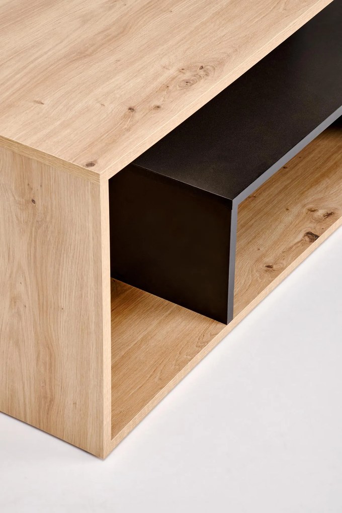 Prostokątna ława dąb artisan/czarny do salonu z półką 90/51/43 IVA