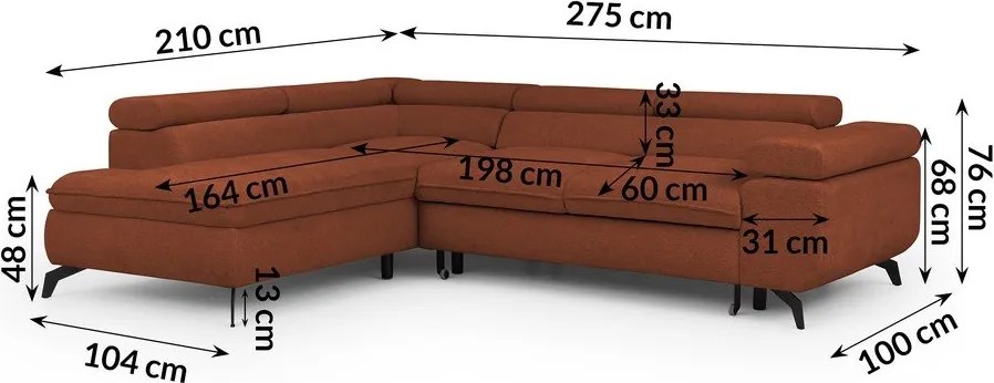 Narożnik z tkaniny szenilowej w kolorze terakoty (lewostronny/w kształcie litery L) Marbeya – Ropez