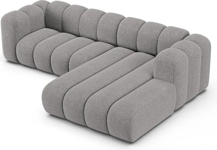 Szary narożnik z tkaniny szenilowej (prawostronny/z szezlongiem) Lupine – Micadoni