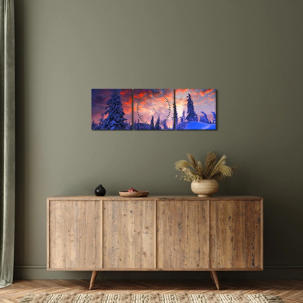 Obraz - Zimowy zmierzch (z zegarem) (90x30 cm)