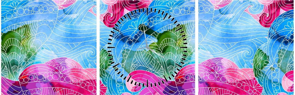 Obraz - Kolorowe fale (z zegarem) (90x30 cm)
