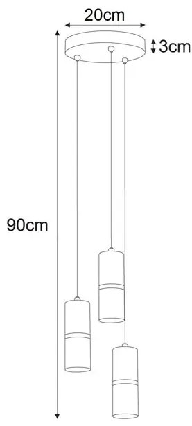 Potrójna metalowa lampa wisząca tuba - A563 F8-R37