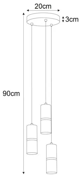 Potrójna metalowa lampa wisząca tuba - A563-Heka
