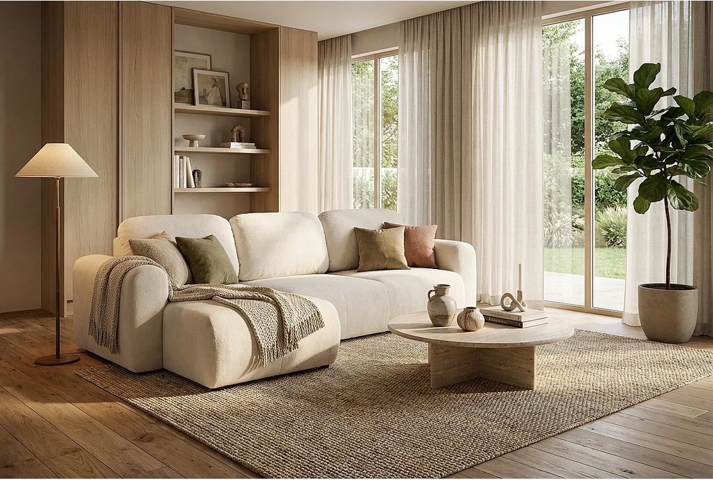 Stylowy narożnik rozkładany lewostronny BINGO L 245x148x87 cm w tkaninie Gerra 5 białej