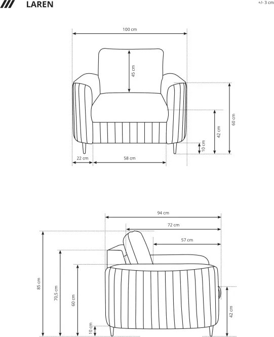 Fotel LAREN na stalowych nogach z oparciem i podłokietnikami w tkaninie CASTEL 03