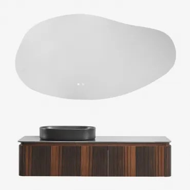 Zestaw Wiszących Mebli Łazienkowych Z Drewna Lavena Ciemna Czerń & Owalna Stal Nierdzewna ↔︎60 Cm - Sklum