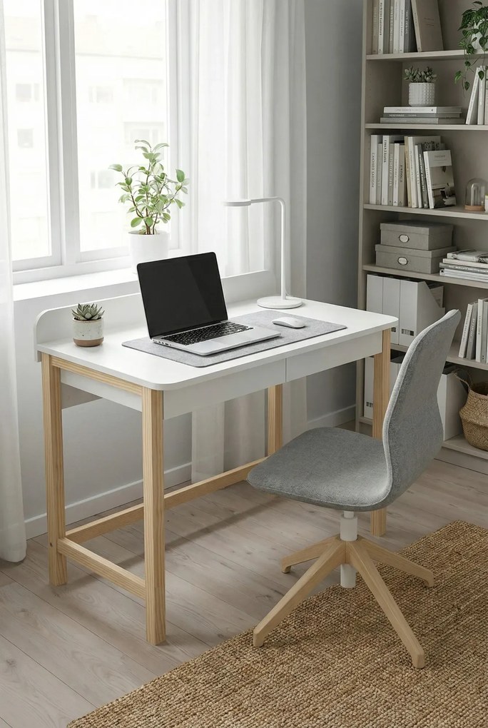 Białe drewniane biurko w stylu skandynawskim S6-W84