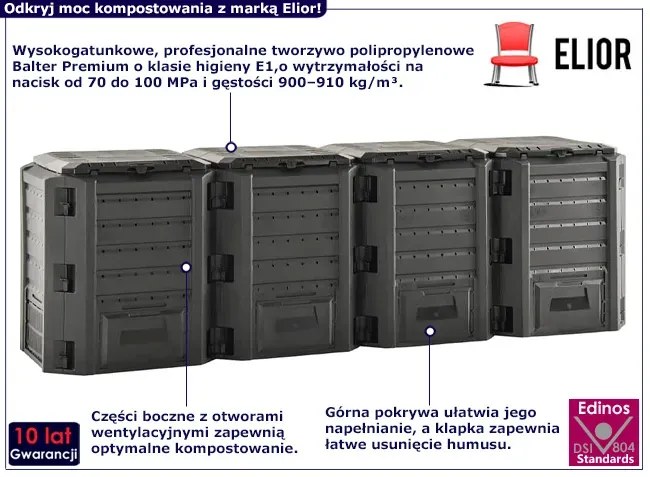 Czarny poczwórny kompostownik ogrodowy - Lofe