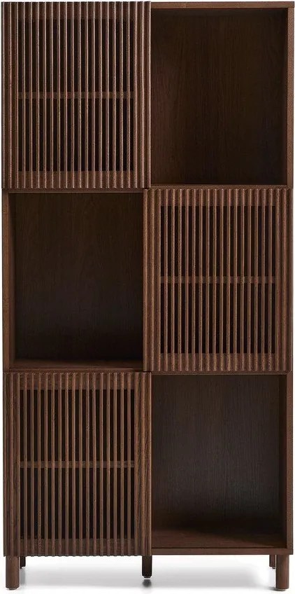 Ciemnobrązowy regał w dekorze orzecha z drzwiami przesuwnymi 84,5x170x42,5 cm Beyla – Kave Home