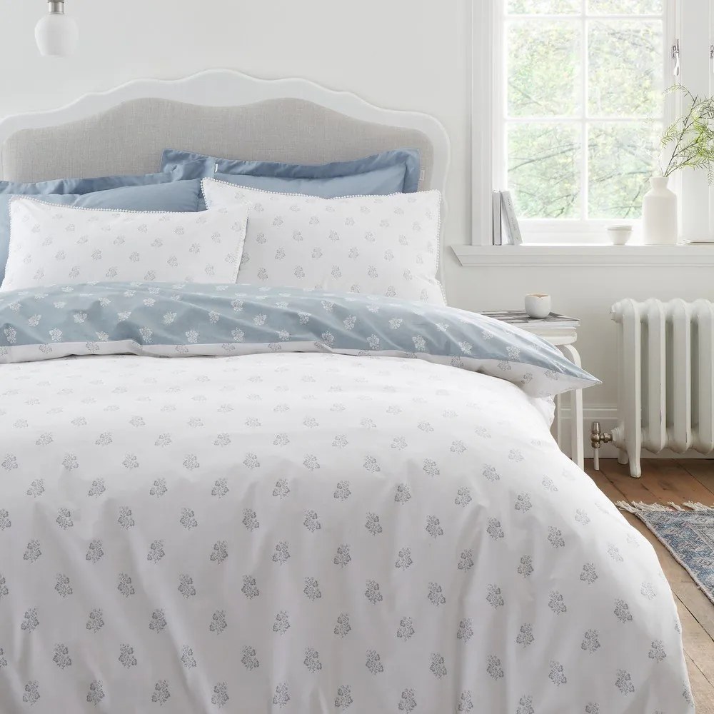 Biało-niebieska bawełniana pościel dwuosobowa 200x200 cm Esme Floral – Bianca