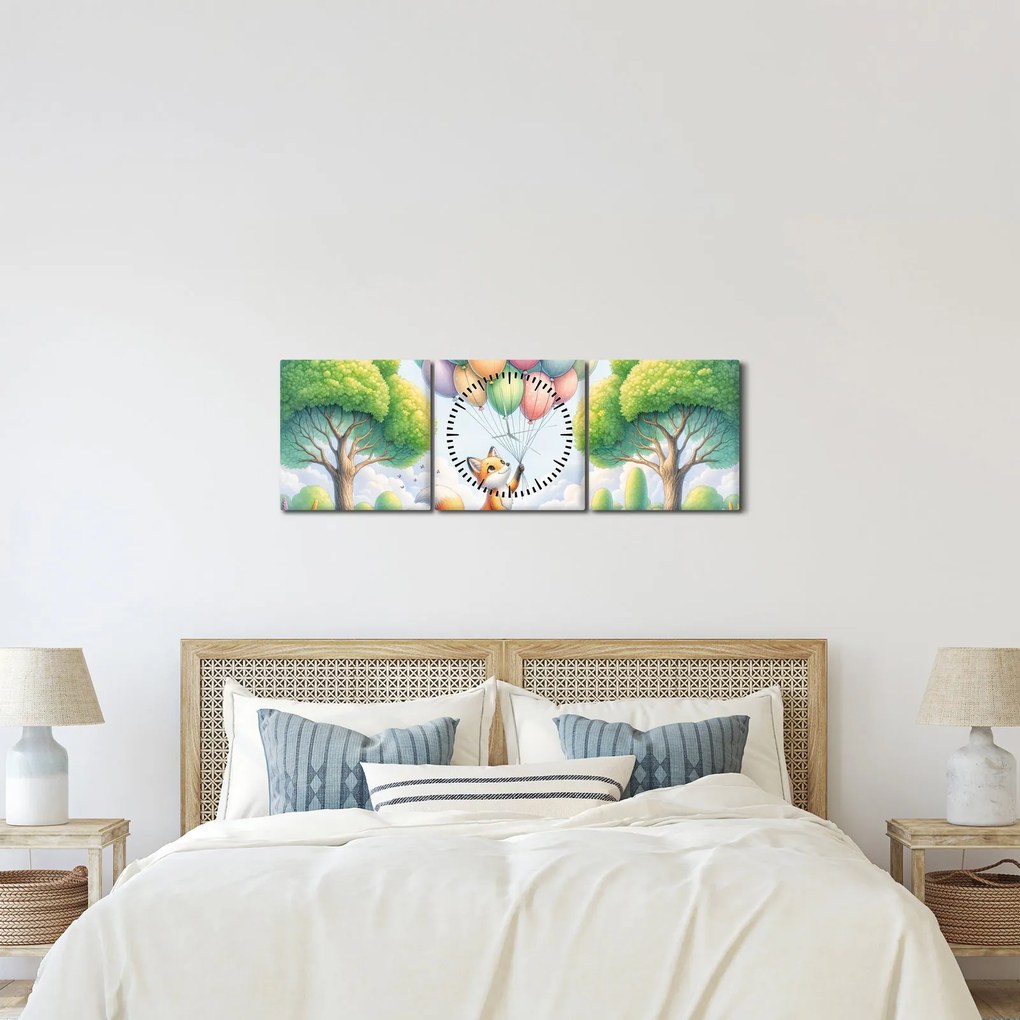 Obraz – Szczęśliwy lis (z zegarem) (90x30 cm)