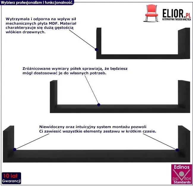 Zestaw czarnych półek ściennych - Baffic 3X