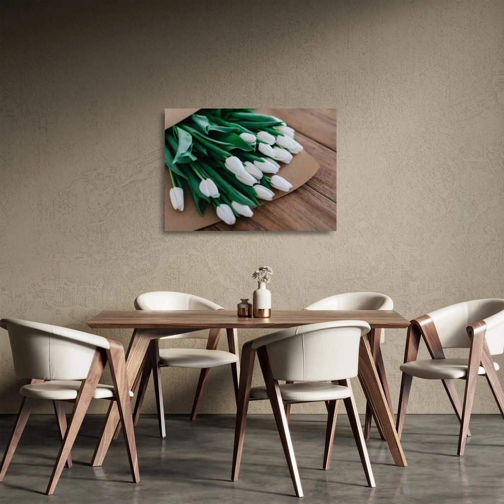 Obraz na szkle - bukiet białych tulipanów (70x50 cm)