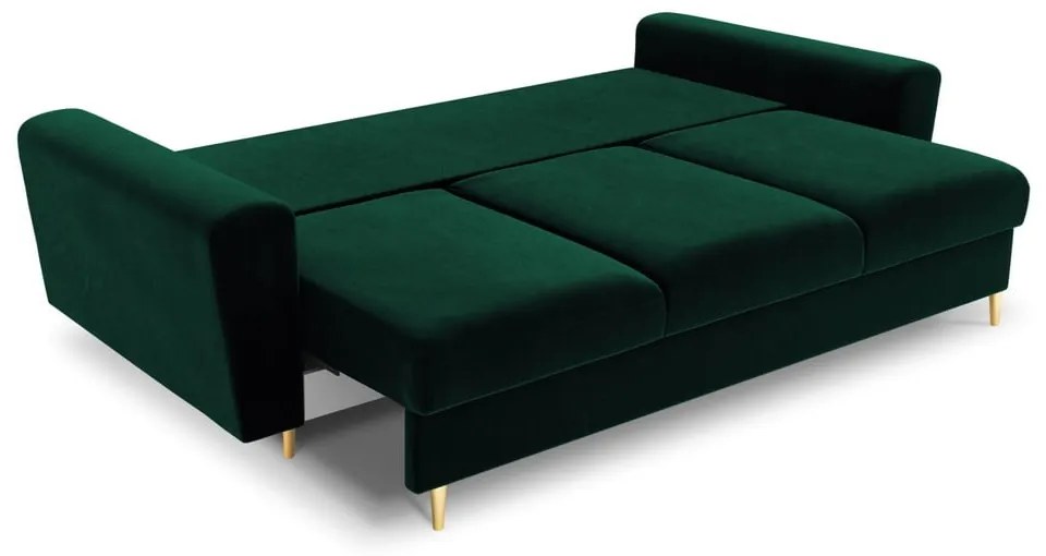 Zielona aksamitna rozkładana/ze schowkiem sofa 235 cm Kyoto – Cosmopolitan Design