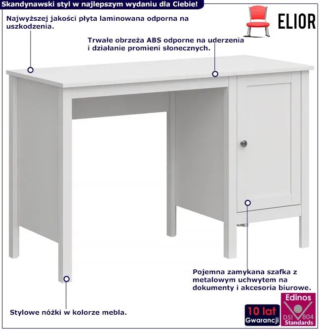 Białe biurko skandynawskie z szafką - Omaron 3X